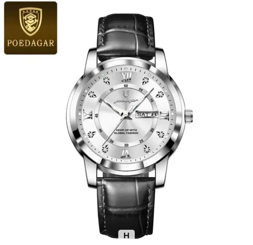 Black Strap Silver Dial Silver Ring