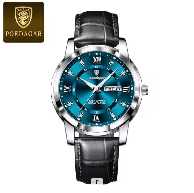 Black Strap Blue Dial Silver Ring