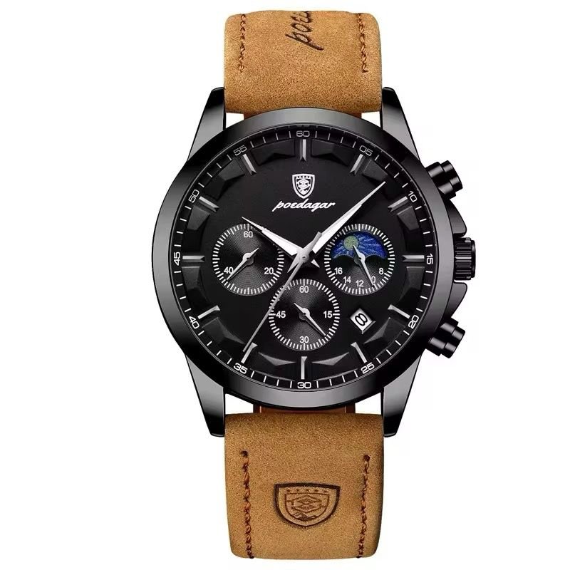 Brown Strap Black Ring Black Dial