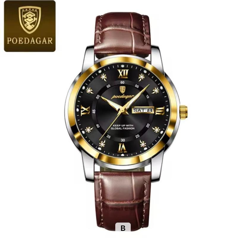 Brown Strap Black Dial Gold Ring