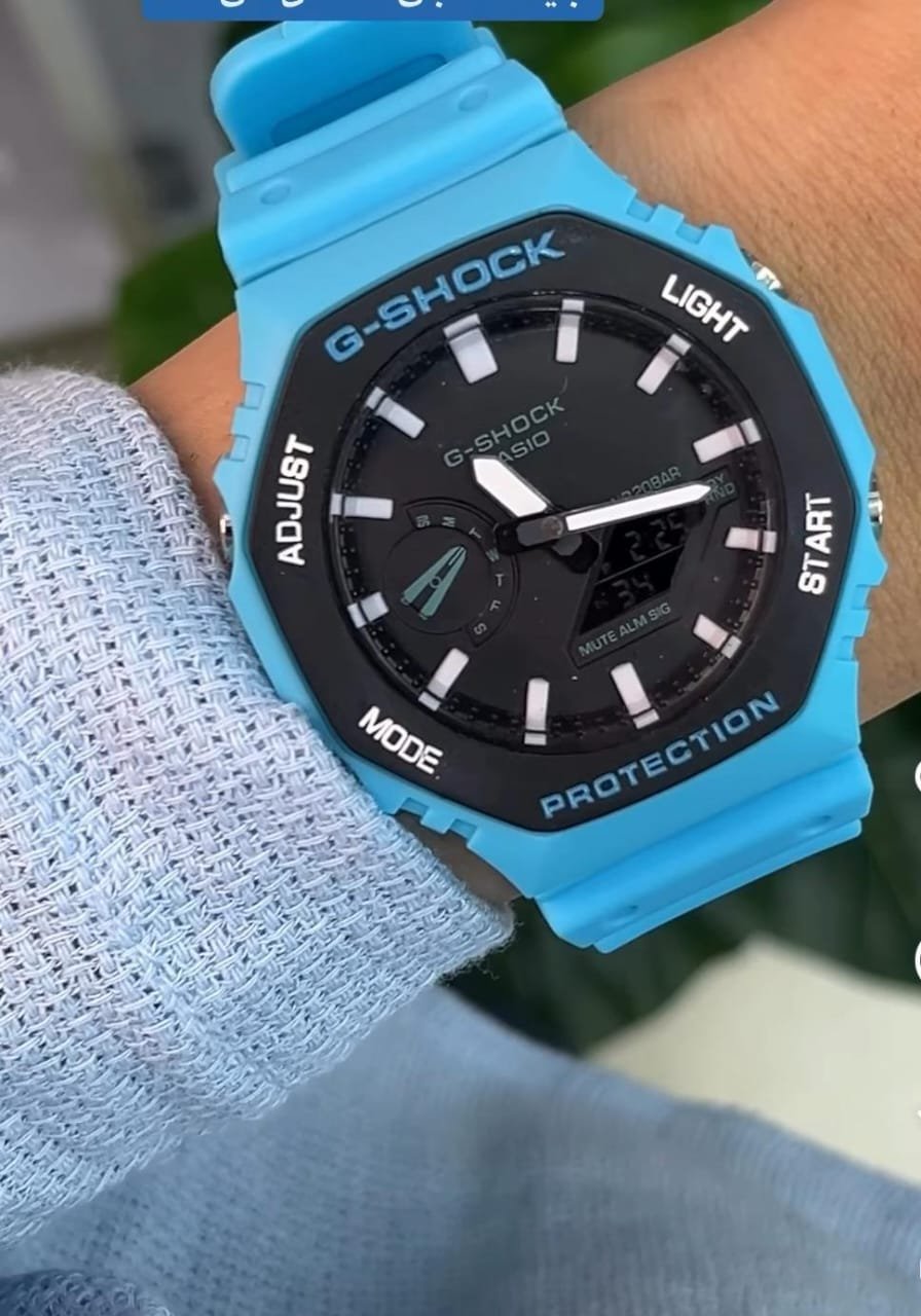 light blue strap with black dial