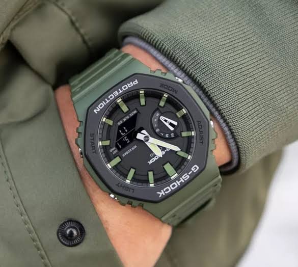 Green strap with black dial